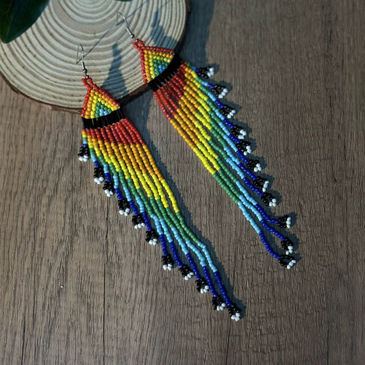 Boucles d’oreilles - Cascade Arc-en-Ciel" – Tissage de Perles Artisanal