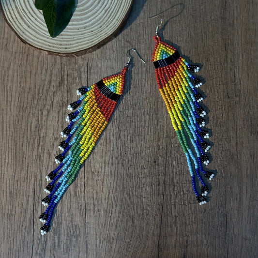 Boucles d’oreilles - Cascade Arc-en-Ciel" – Tissage de Perles Artisanal