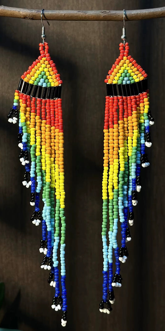 Boucles d’oreilles - Cascade Arc-en-Ciel" – Tissage de Perles Artisanal