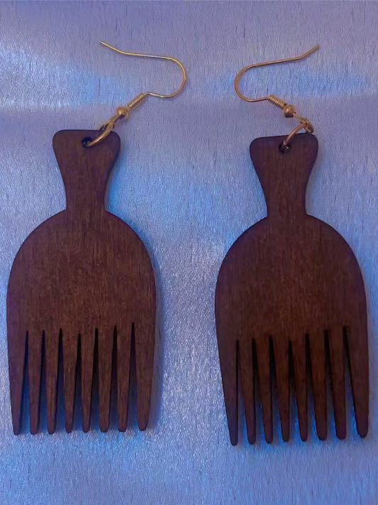 Boucles d'Oreilles "Afro Pick" en Bois Naturel – Élégance et Identité